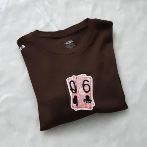 GALA Teens Women Tee Top 100% Cotton Brown Round Neck L-Sleeve White Pink Print - Picture 5 of 13